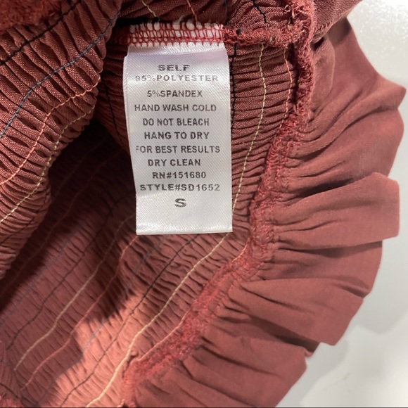 Storia Embroidered Striped Chai Smocked Ruffle Bottom Tie Sleeves Mini Dress S - Picture 13 of 16